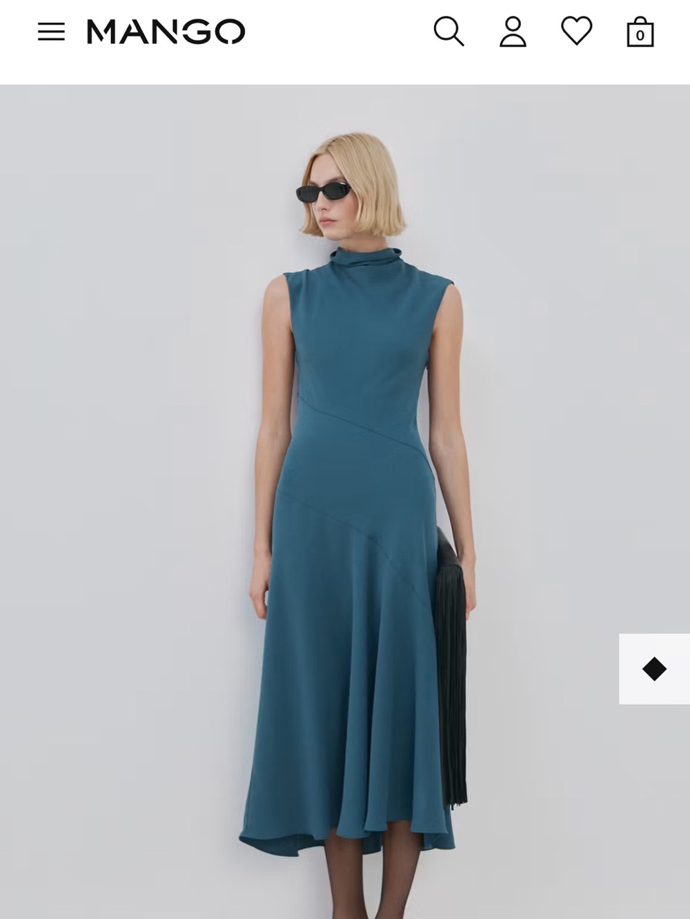 Mango Teal High-Neck Sleeveless Midi Dress